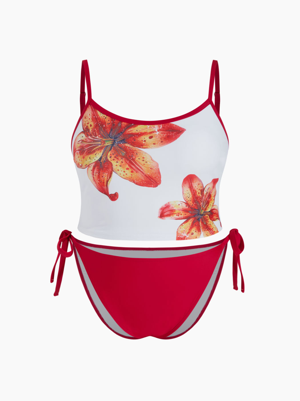 Quadratischer Hals Floral Kontrastbinder Tankini Bikini-Set mit Seidenbändern Kurve & Plus