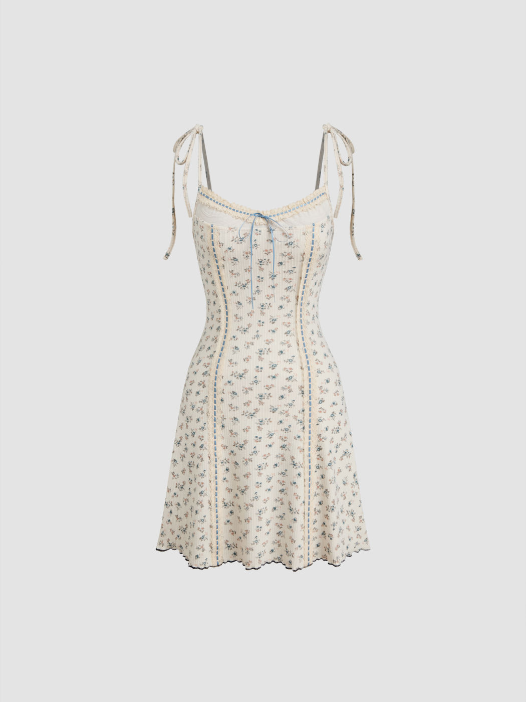 Floral Bowknot Lettuce Trim Mini Dress