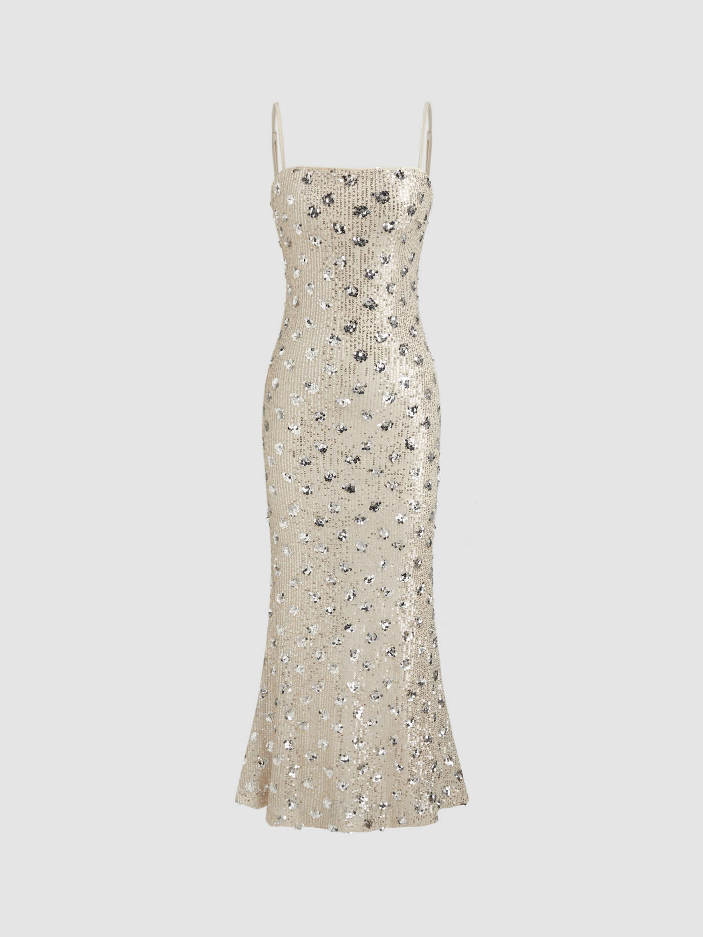 Sequins Square Neck Floral Maxi Dress