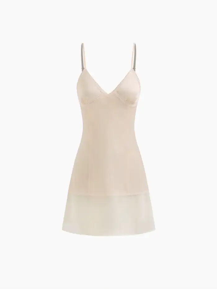 Woven V-neck Lace Trim Mini Dress For Date