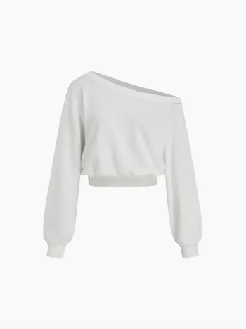 CDR Baumwollmischung Asymmetrischer Hals Crop Sweatshirt