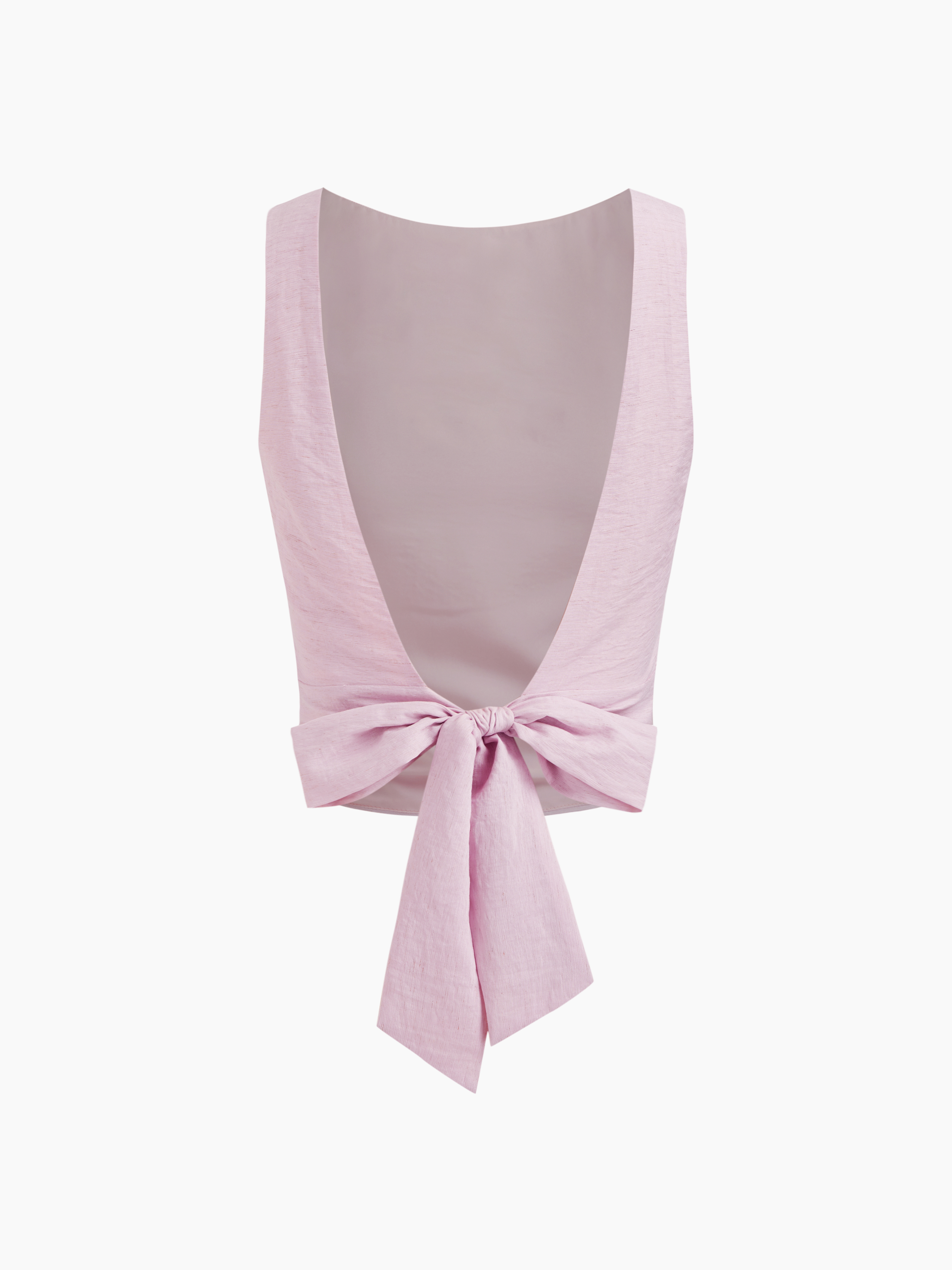 Linen-blend Linen-blend Boat Neck Solid Knotted Backless