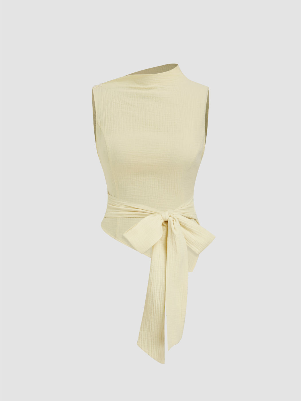 100% Cotton Asymmetrical Neck Bowknot Button Tank Top