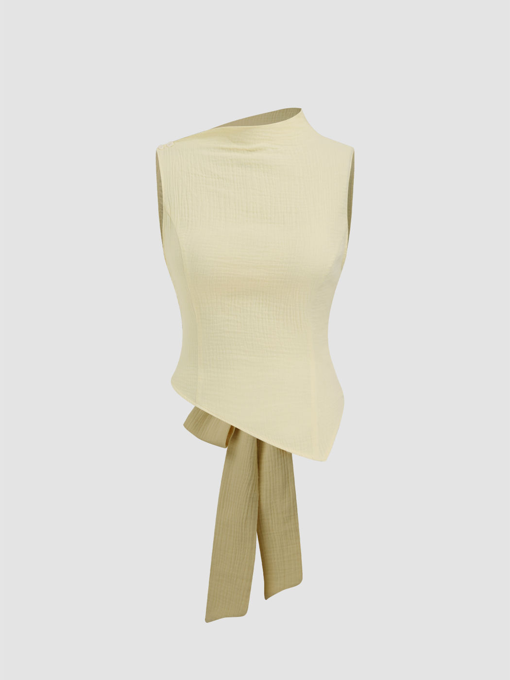 100% Cotton Asymmetrical Neck Bowknot Button Tank Top