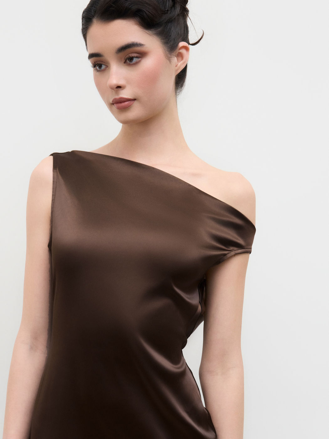Satin Asymmetrical Neck Backless Maxi Dress