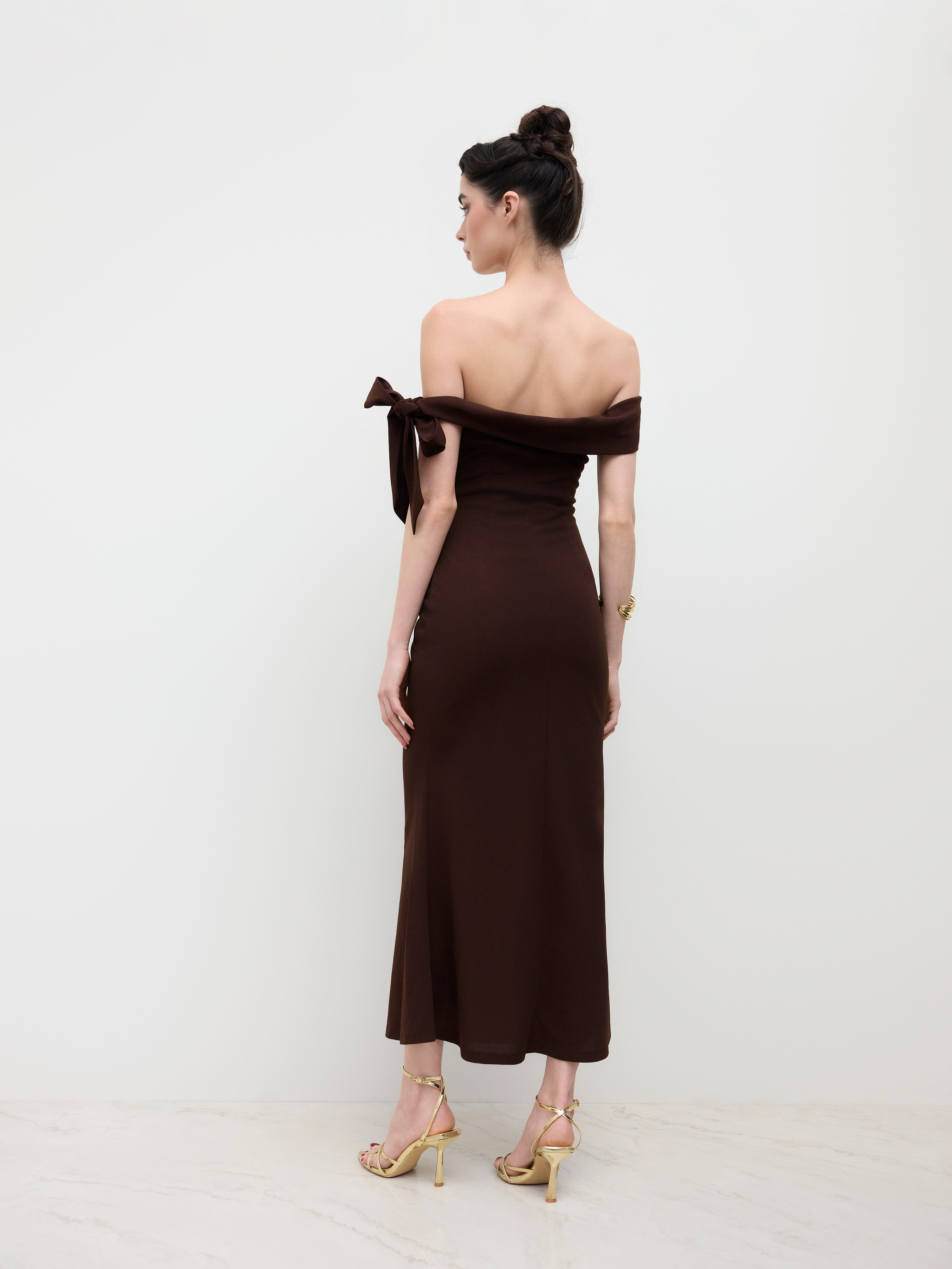 Off-shoulder Asymmetrical Bowknot Mermaid Maxi Dress
