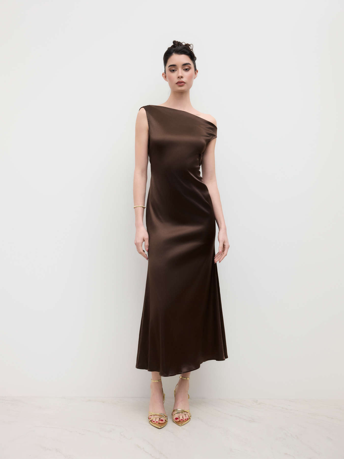 Satin Satin Asymmetrical Neck Backless Maxi Dress For Wedding