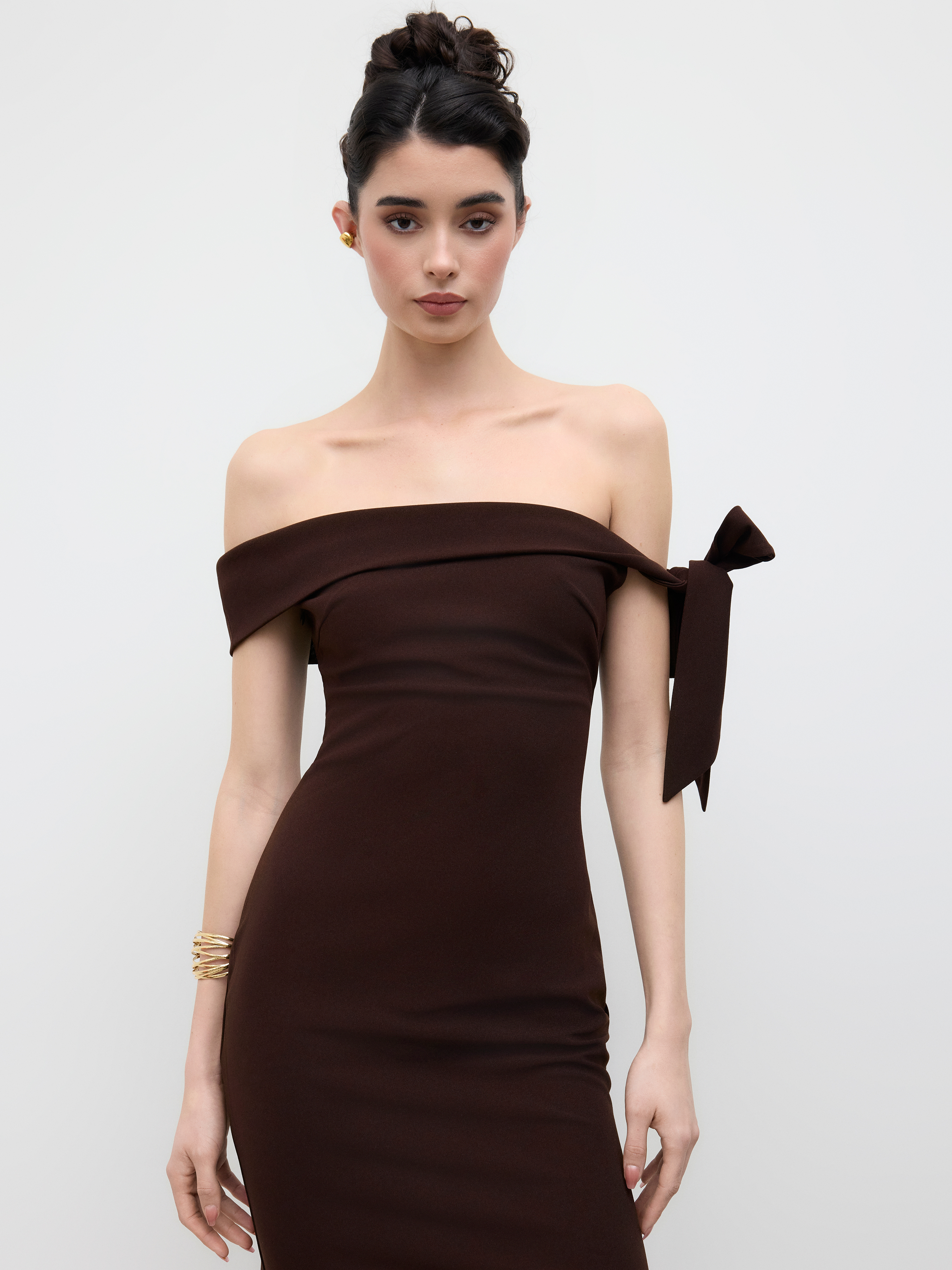 Off-shoulder Asymmetrical Bowknot Mermaid Maxi Dress