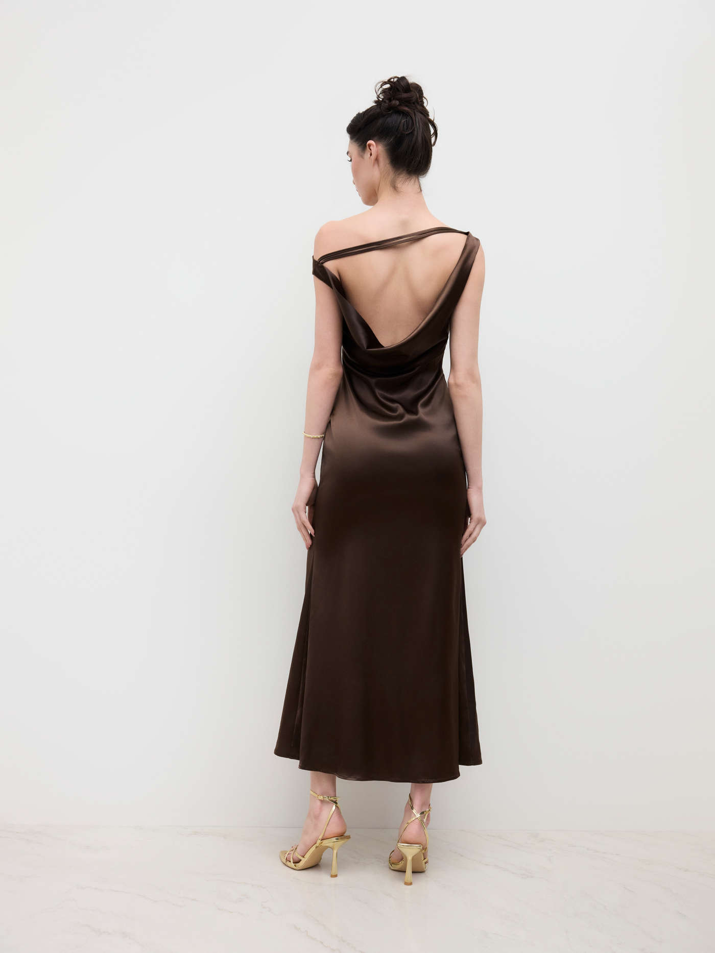 Satin Satin Asymmetrical Neck Backless Maxi Dress For Wedding
