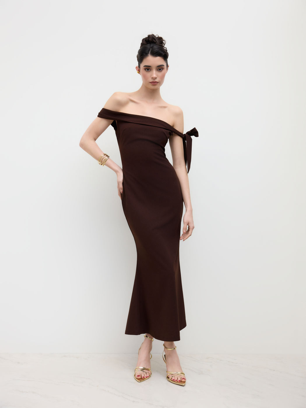 Off-shoulder Asymmetrical Bowknot Mermaid Maxi Dress