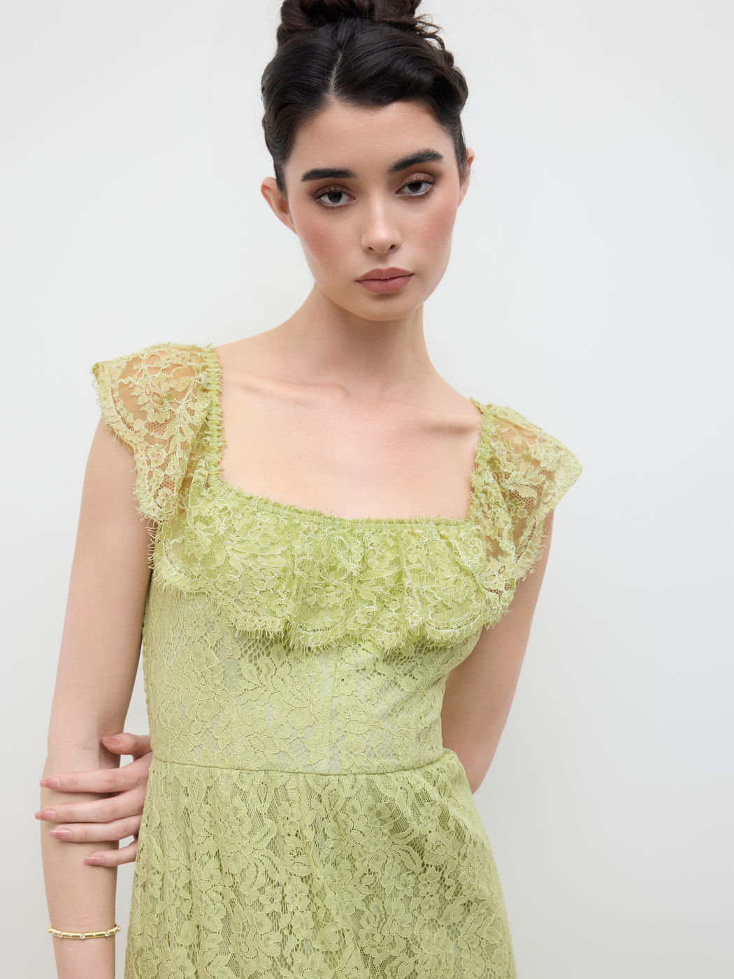 Two Way Lace Corset Ruffle Shirred Maxi Dress