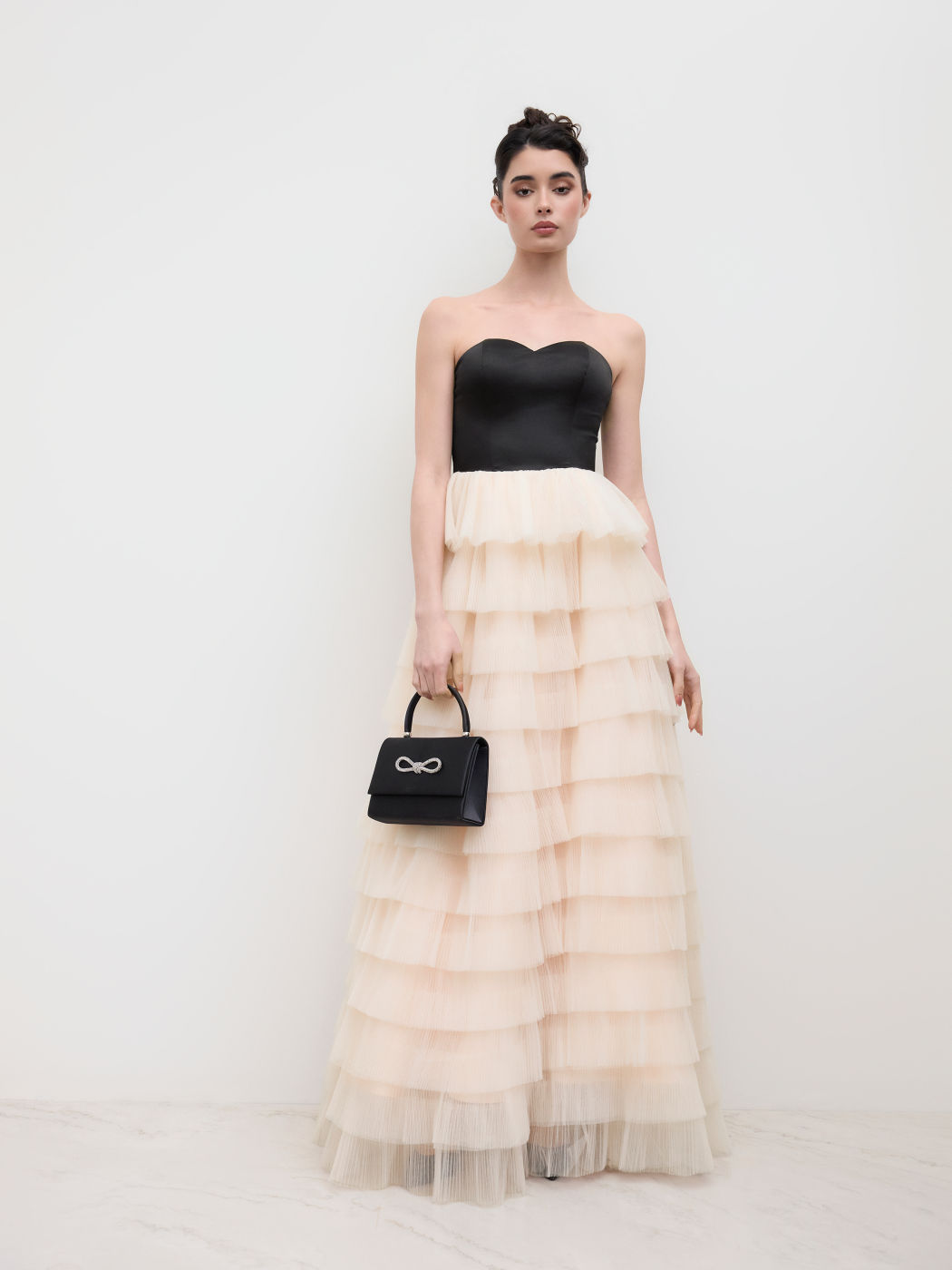 Mesh Two Tone Tulle Layered Bandeau Maxi Dress
