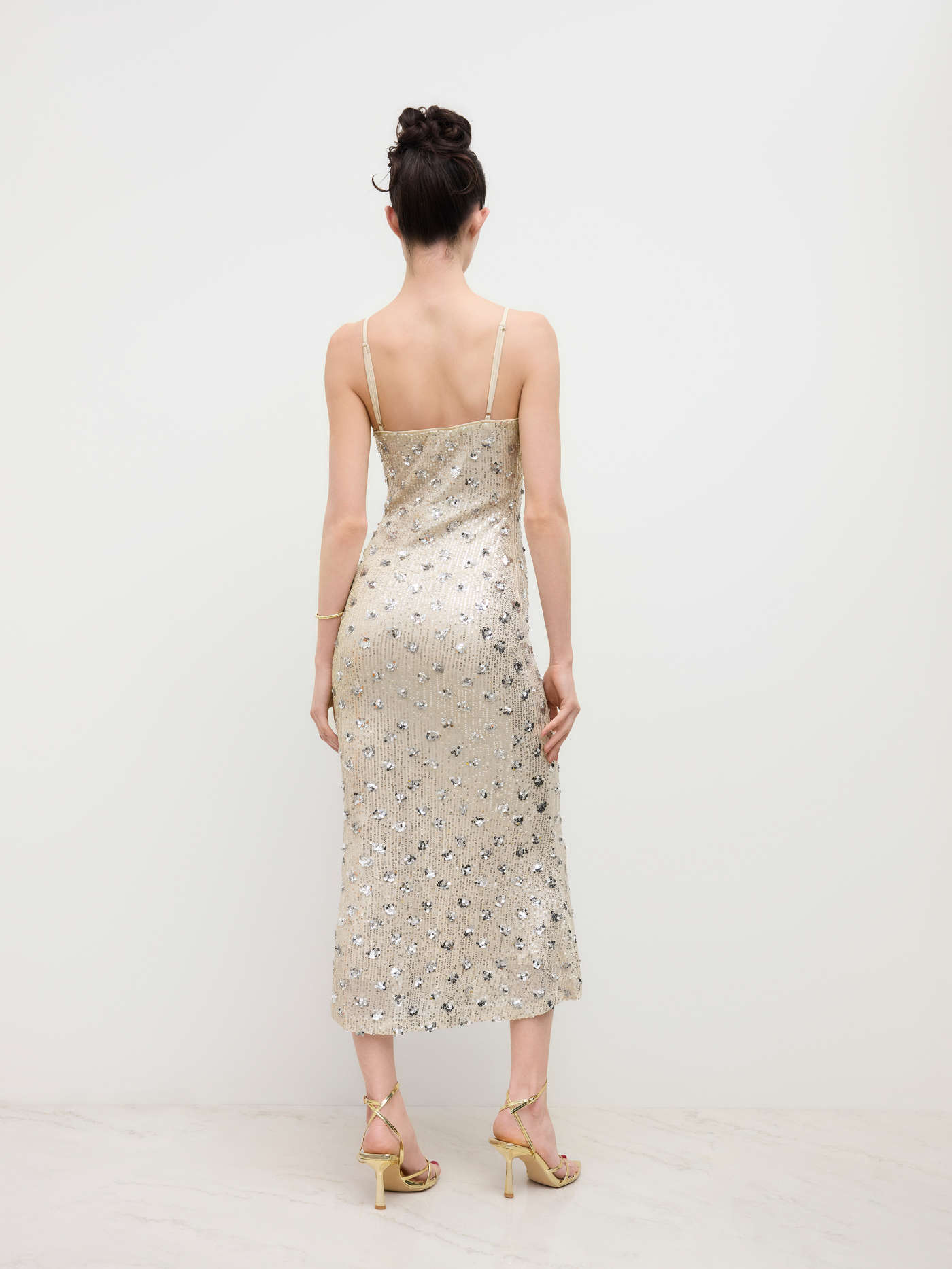Sequins Square Neck Floral Maxi Dress