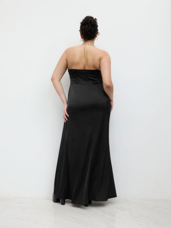 Ruched Split Ruffle Hem Bandeau Maxi Dress Curve & Plus