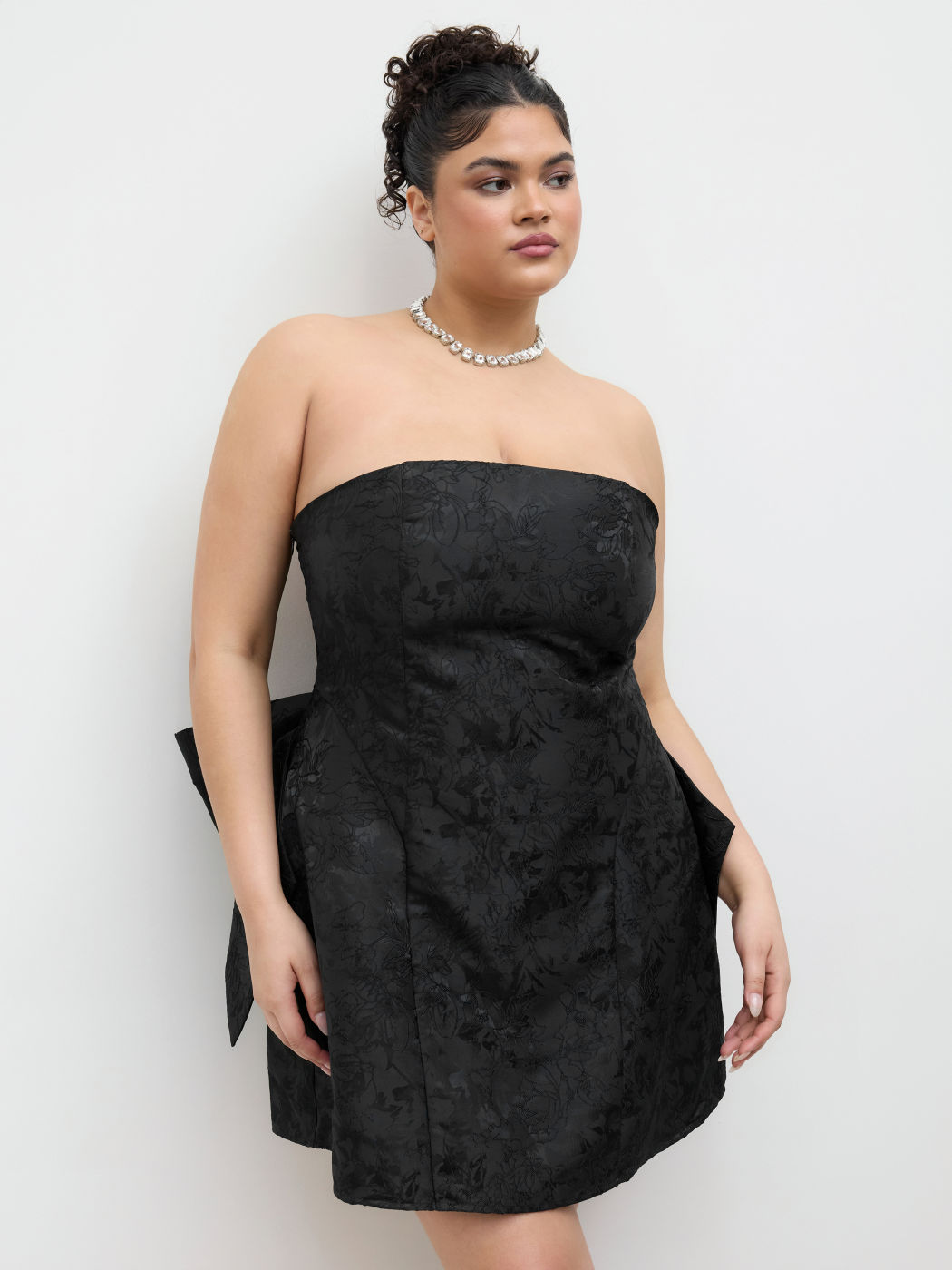 Jacquard Bowknot Bandeau Mini Dress Curve & Plus
