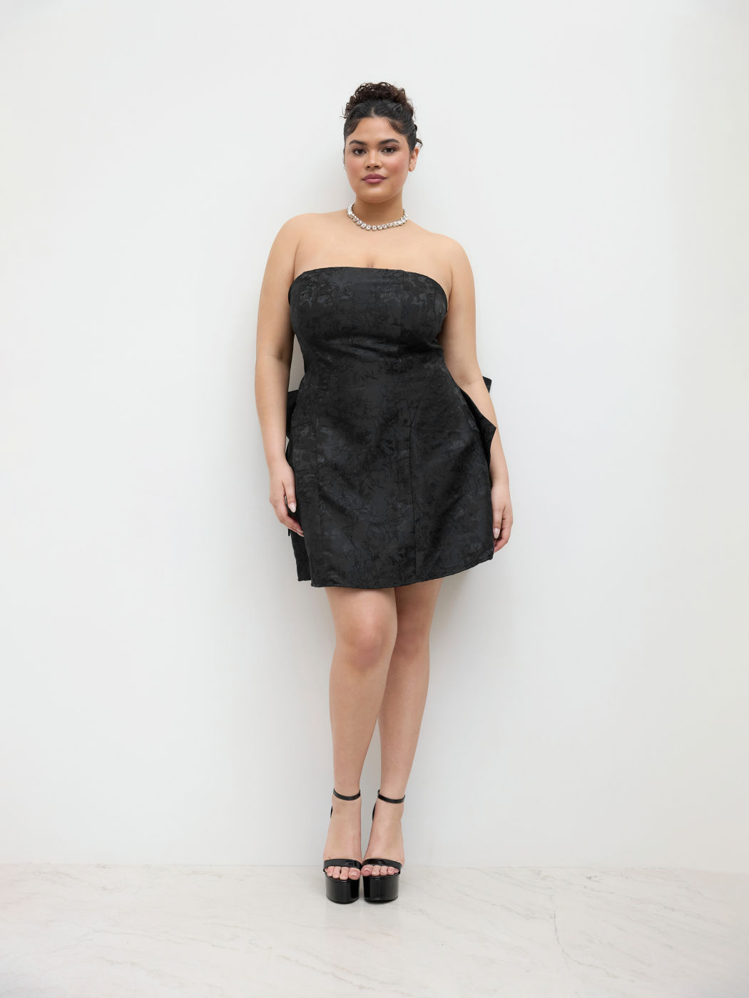 Jacquard Bowknot Bandeau Mini Dress Curve & Plus