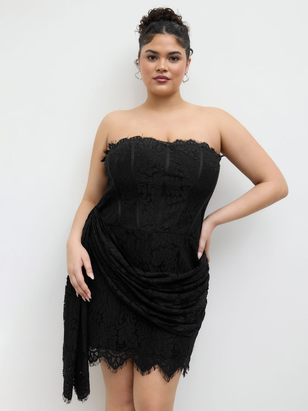 Lace Bandeau Corset Lace Up Tie Back Mini Dress Curve & Plus
