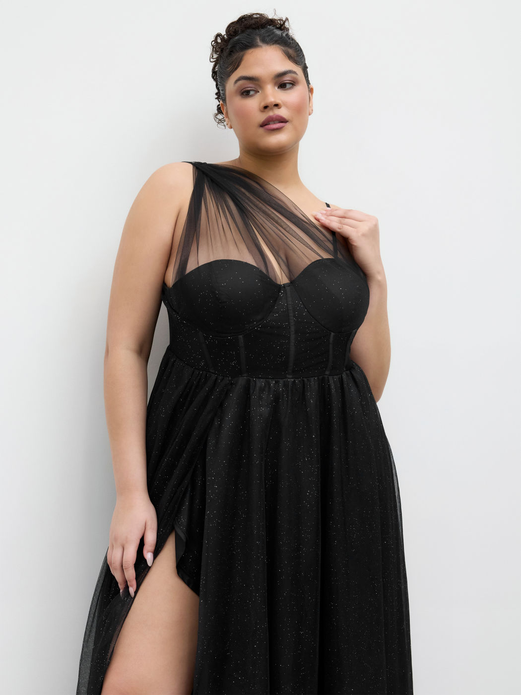 Mesh Asymmetrischer Hals Glitzer Korsett Maxikleid Kurve & Plus