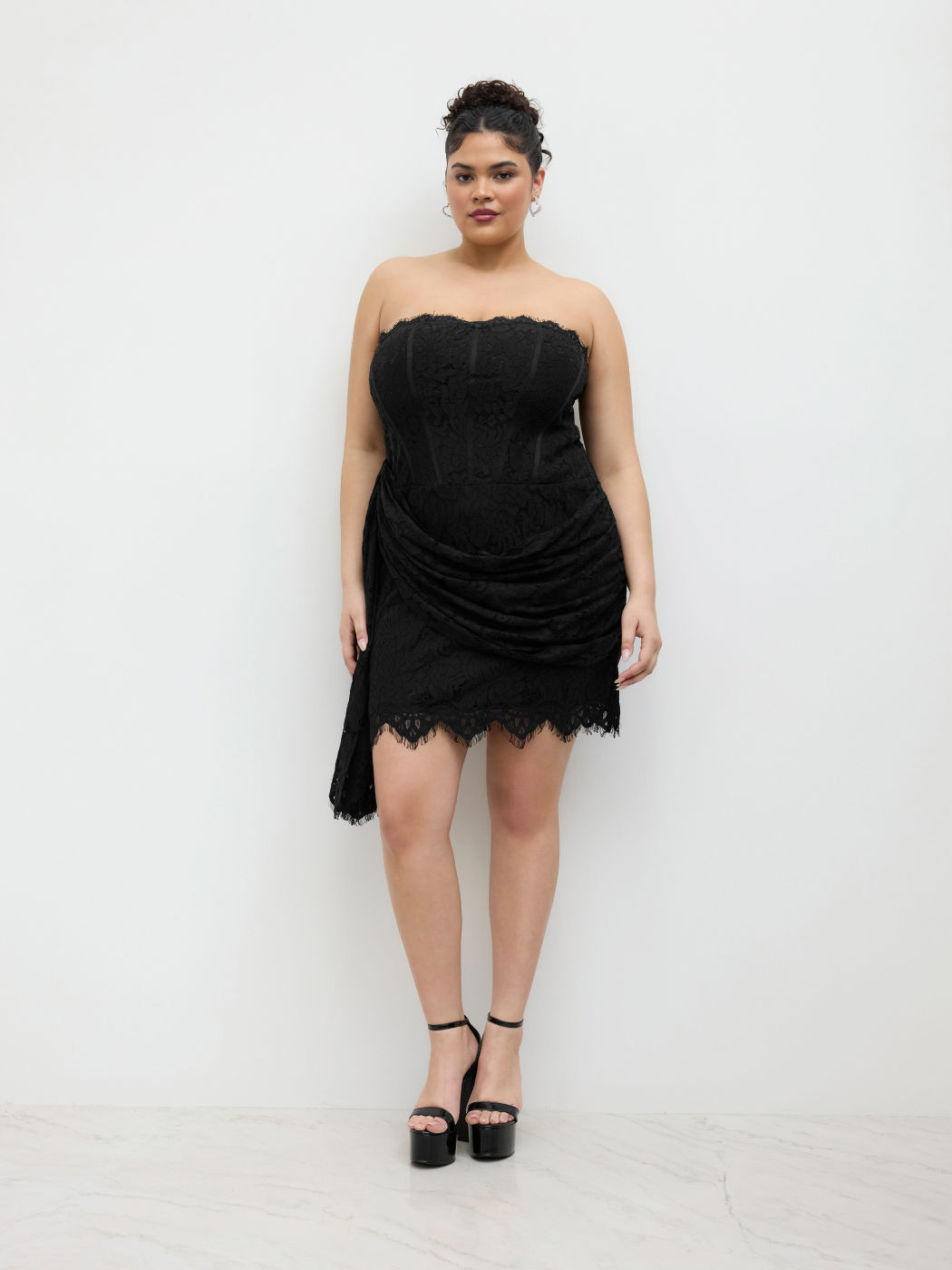 Lace Bandeau Corset Lace Up Tie Back Mini Dress Curve & Plus