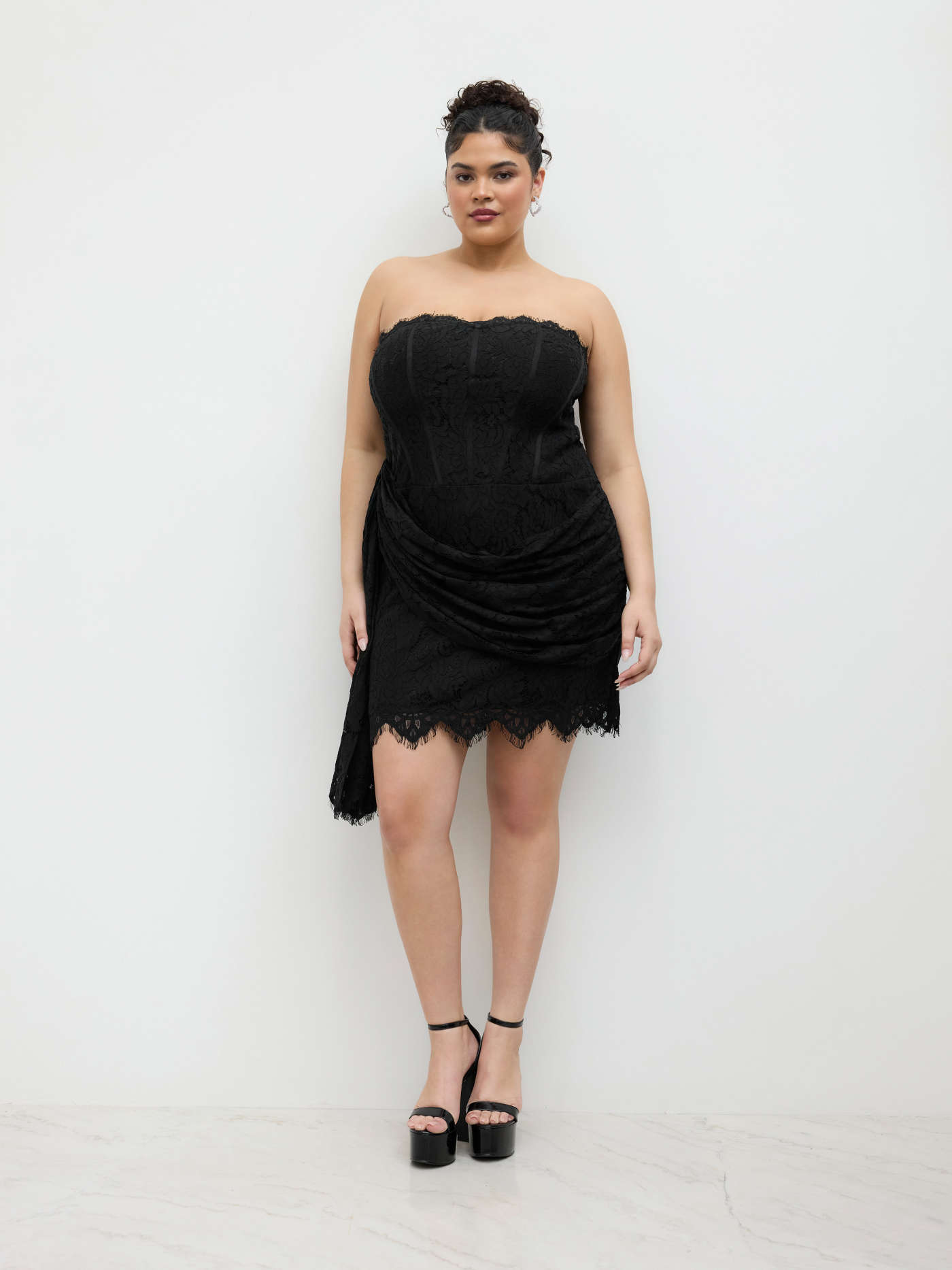 Lace Bandeau Corset Lace Up Tie Back Mini Dress Curve & Plus