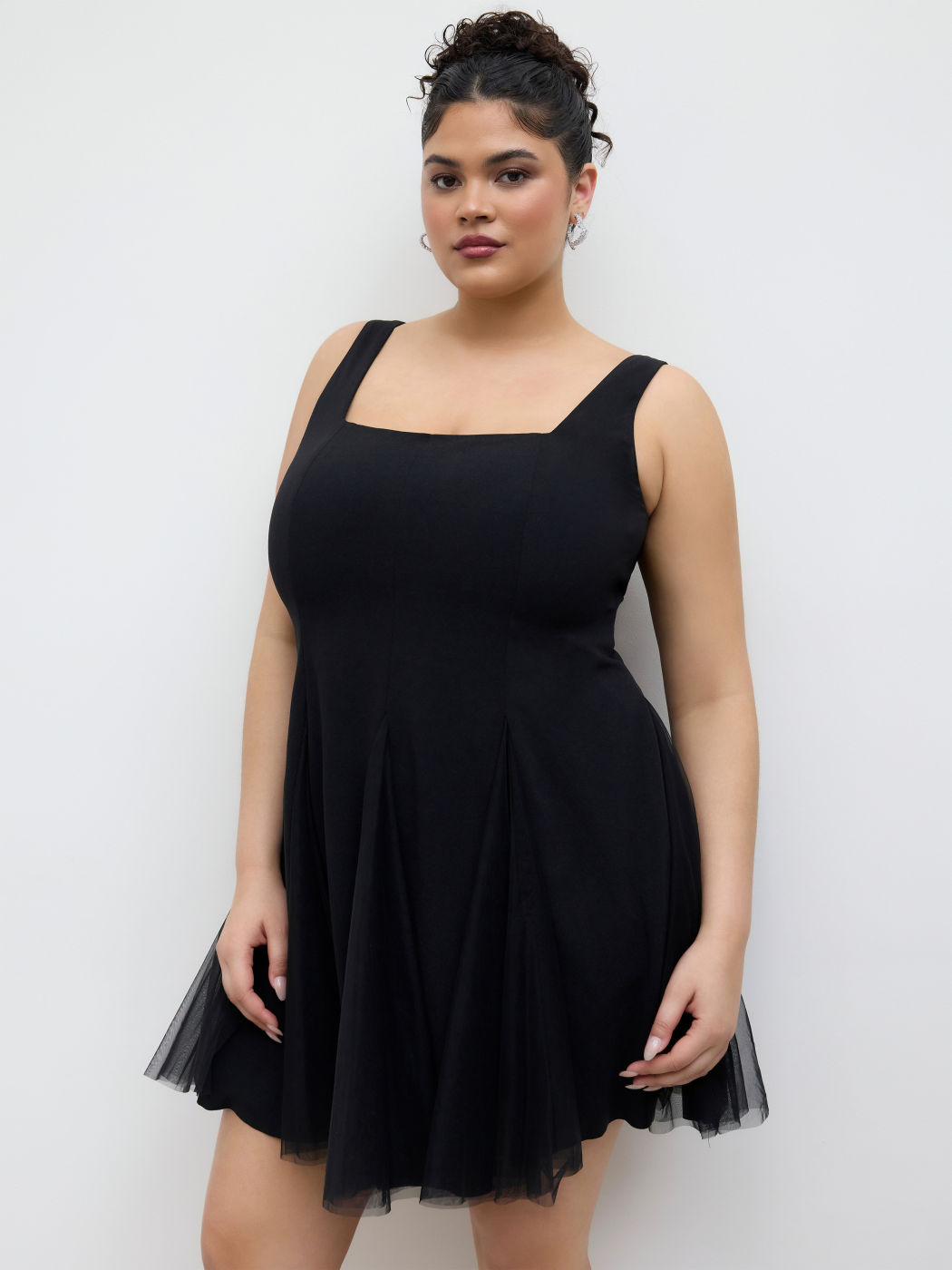 Square Neck Tulle Ruffle Hem Mini Dress Curve & Plus