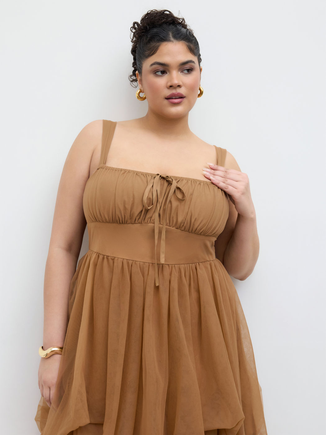 Square Neck Knotted Asymmetrical Hem Maxi Dress Curve & Plus