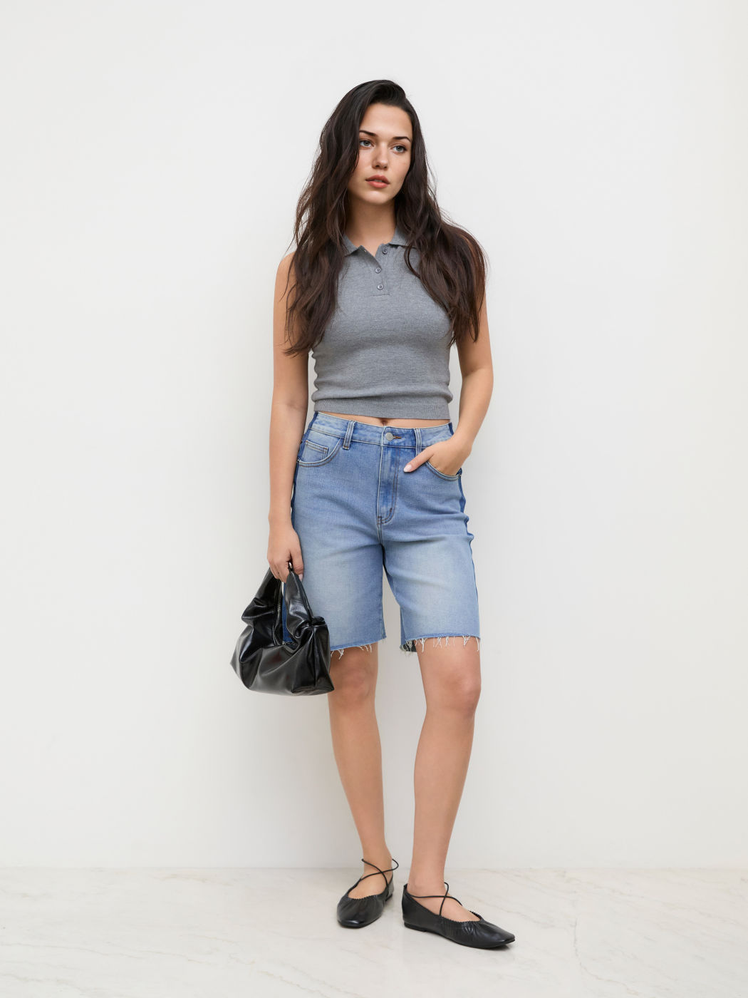 Stretch Cider Denim Mid Rise Raw Hem Jorts