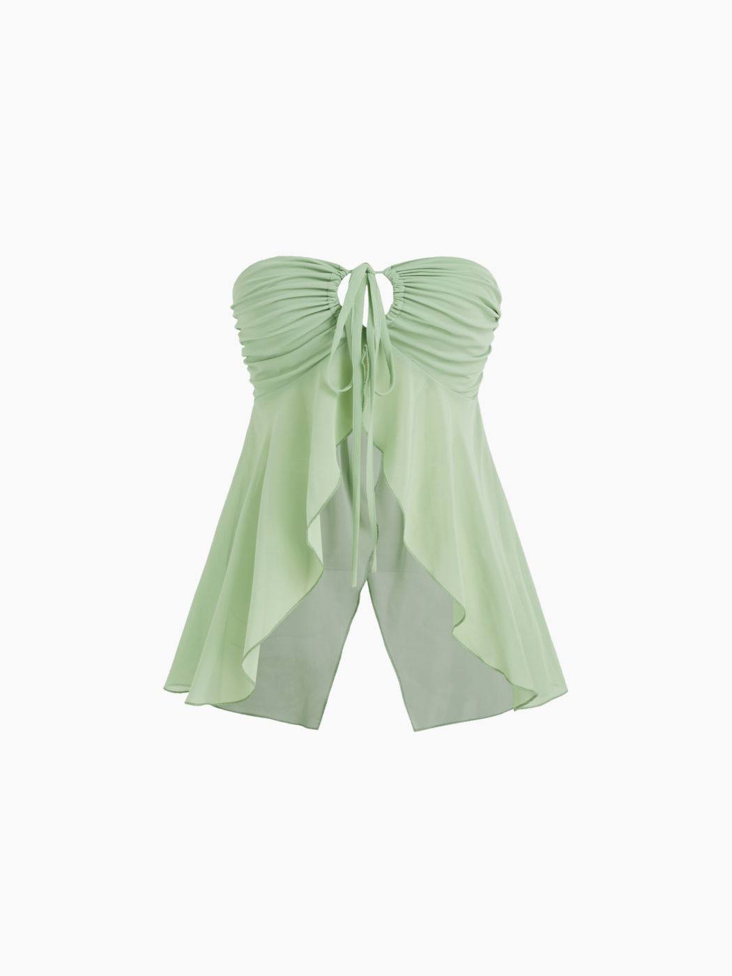 Zweifarbiger Halter-Bandeau-Top mit Rüschen und Ausschnitten