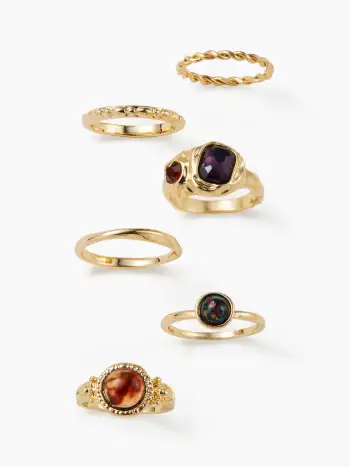 15PCS GEMSTONE & RHINESTONE & FLOWER & TWISTED RING SET