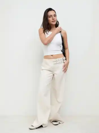 Denim Low Rise Belted Wide Leg Jeans