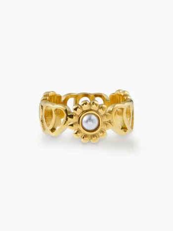 Blumen-, Faux-Perlen- und Herz-Ring