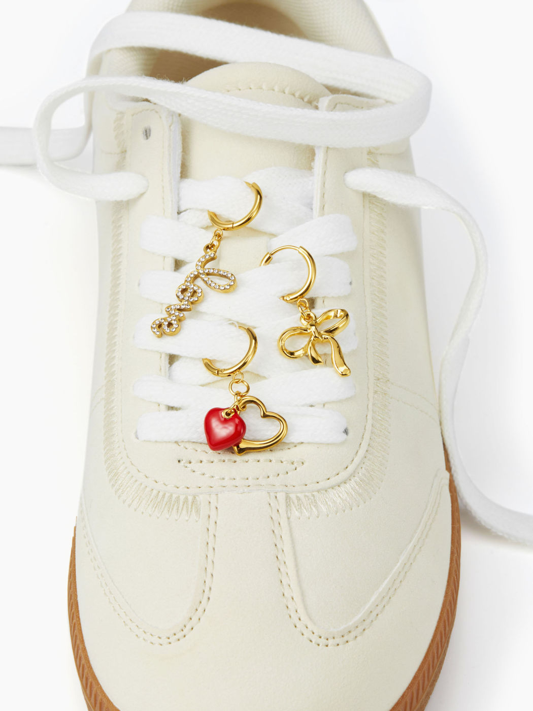 3PCS BOW & HEART & LOVE RHINESTONE 18K GOLD PLATED STAINLESS STEEL SHOE CHARM SET