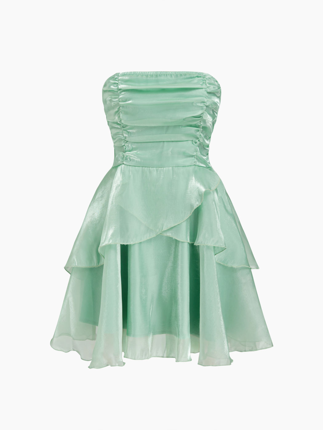 Ruffle Hem Ruched Bandeau Mini Dress