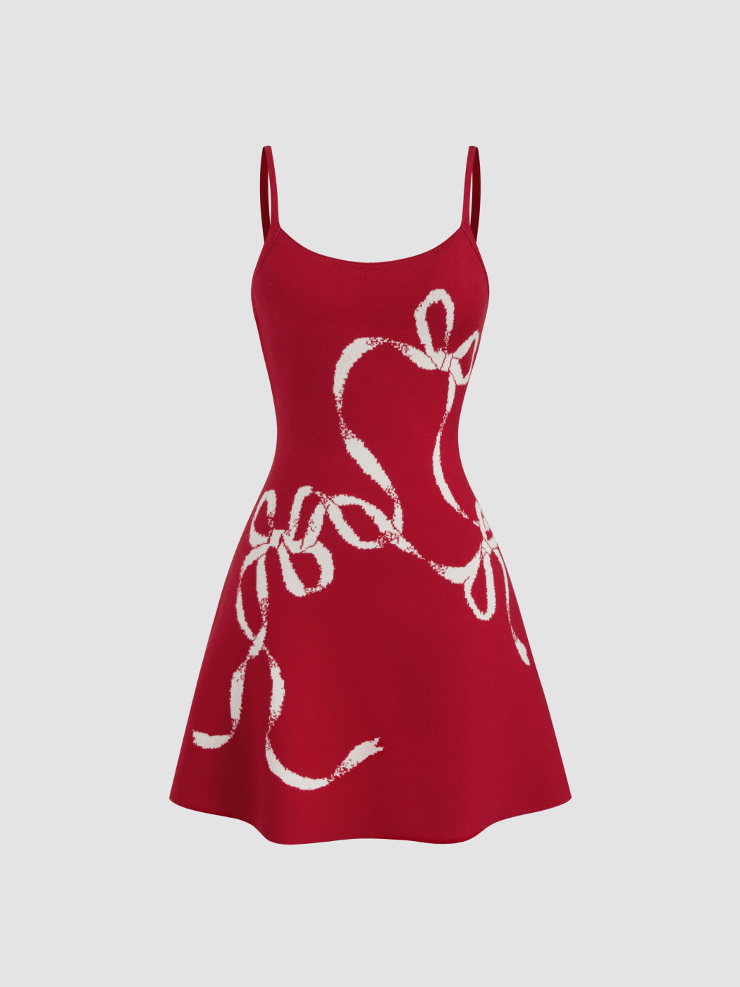 Knit Bowknot Graphic U-neckline Mini Dress