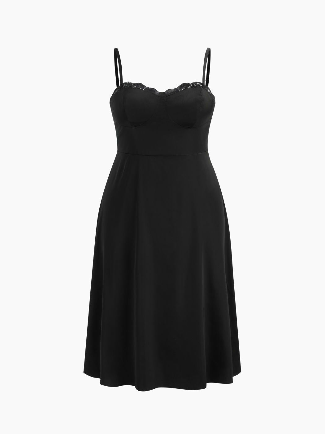Abito Midi Cami Curvy e Plus Size in Raso con Scollo a Cuore e Rifiniture in Pizzo