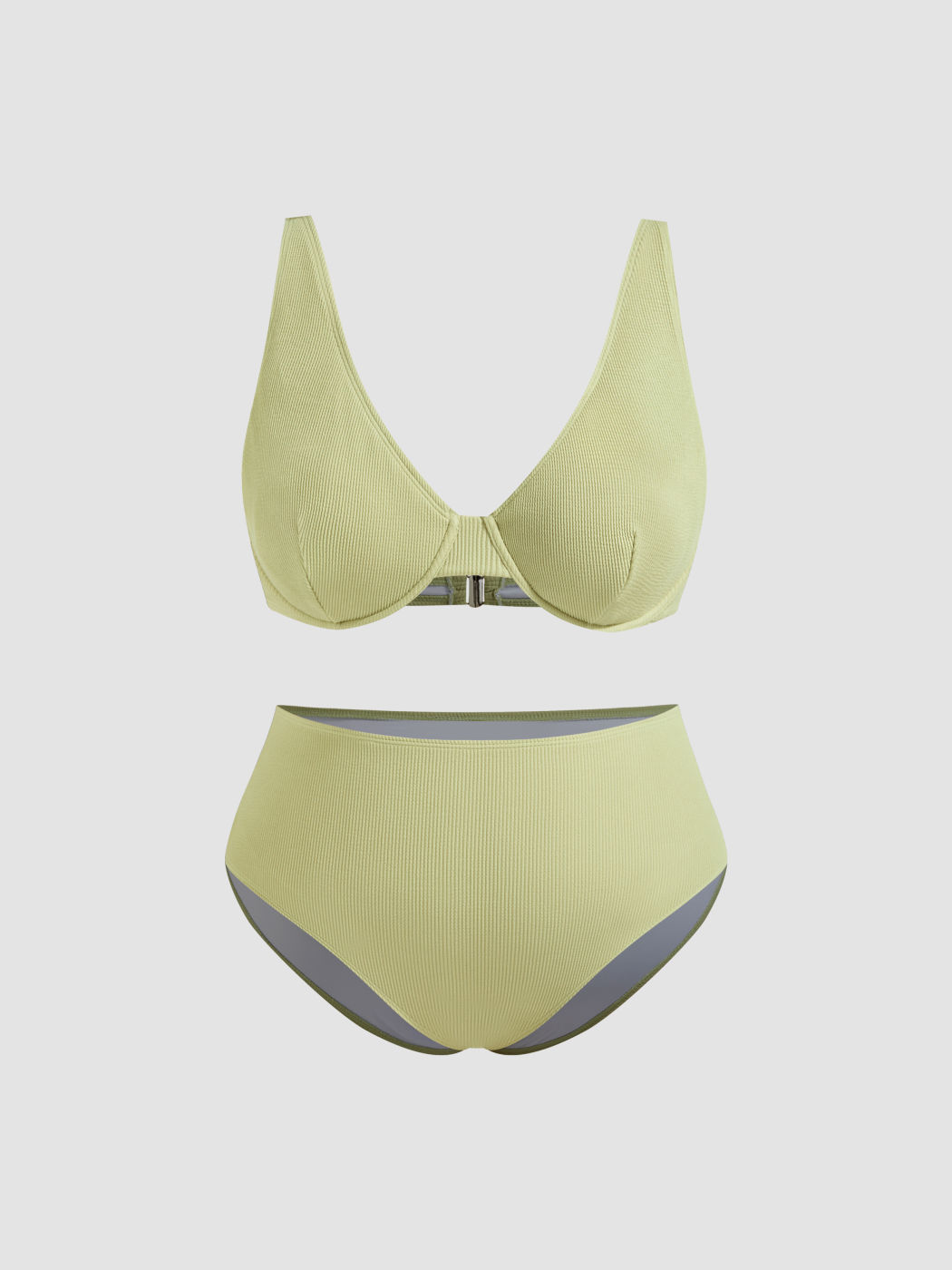 Ribbed V-neck Underwire Full Coverage Bikini Set Curve & Plus