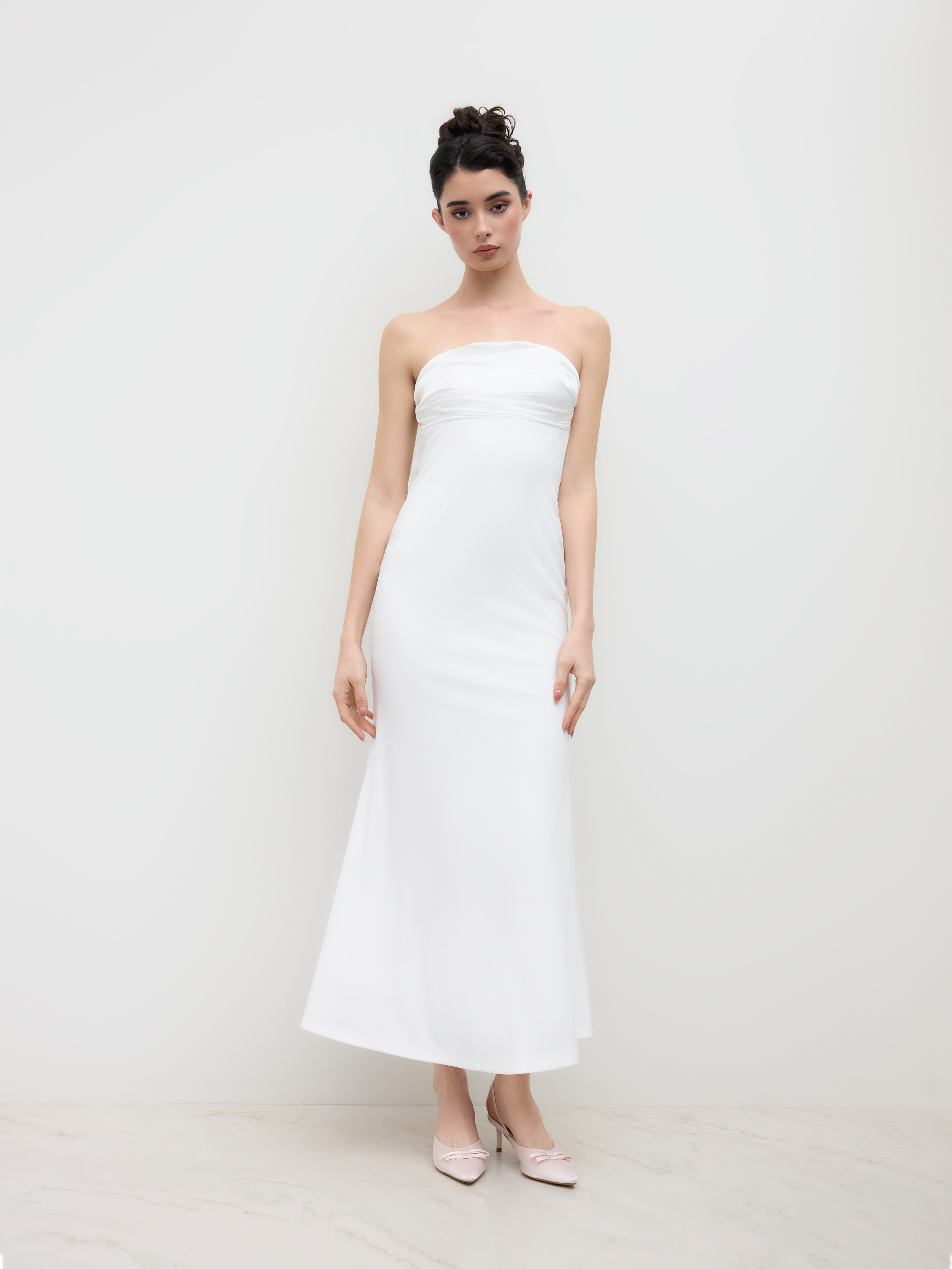 Knit Fabric Bandeau Bowknot Ruched  Mermaid Maxi Dress For Date