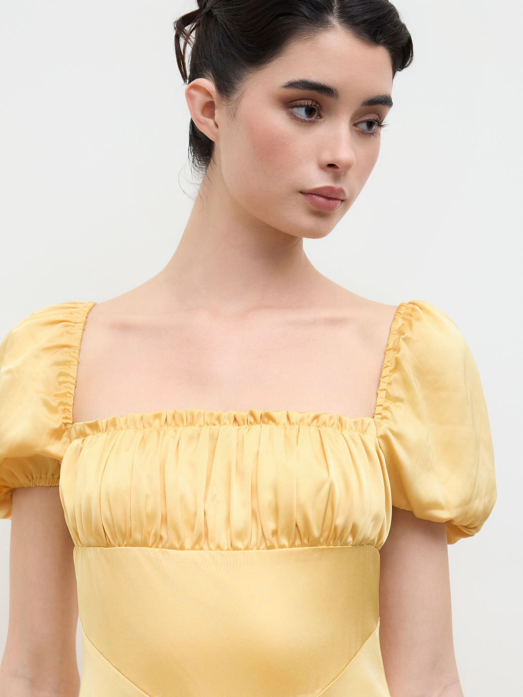 Satin Square Neck Puff Sleeve Knotted Maxi Dress