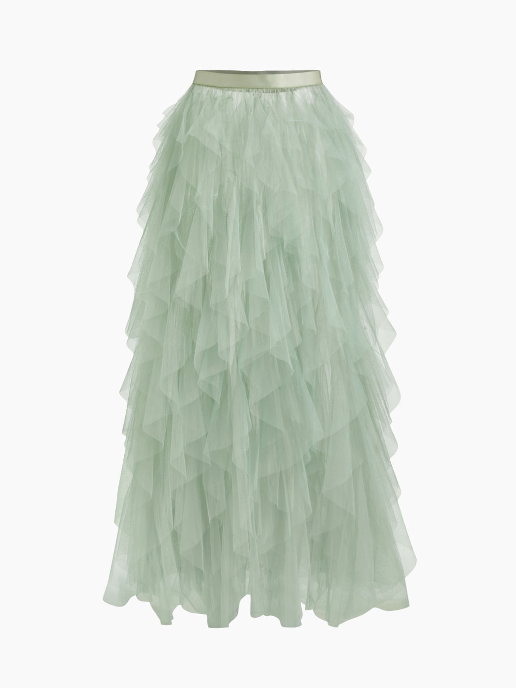 Voluminous Mesh Mid Rise Ruffle Hem Tulle Maxi Skirt