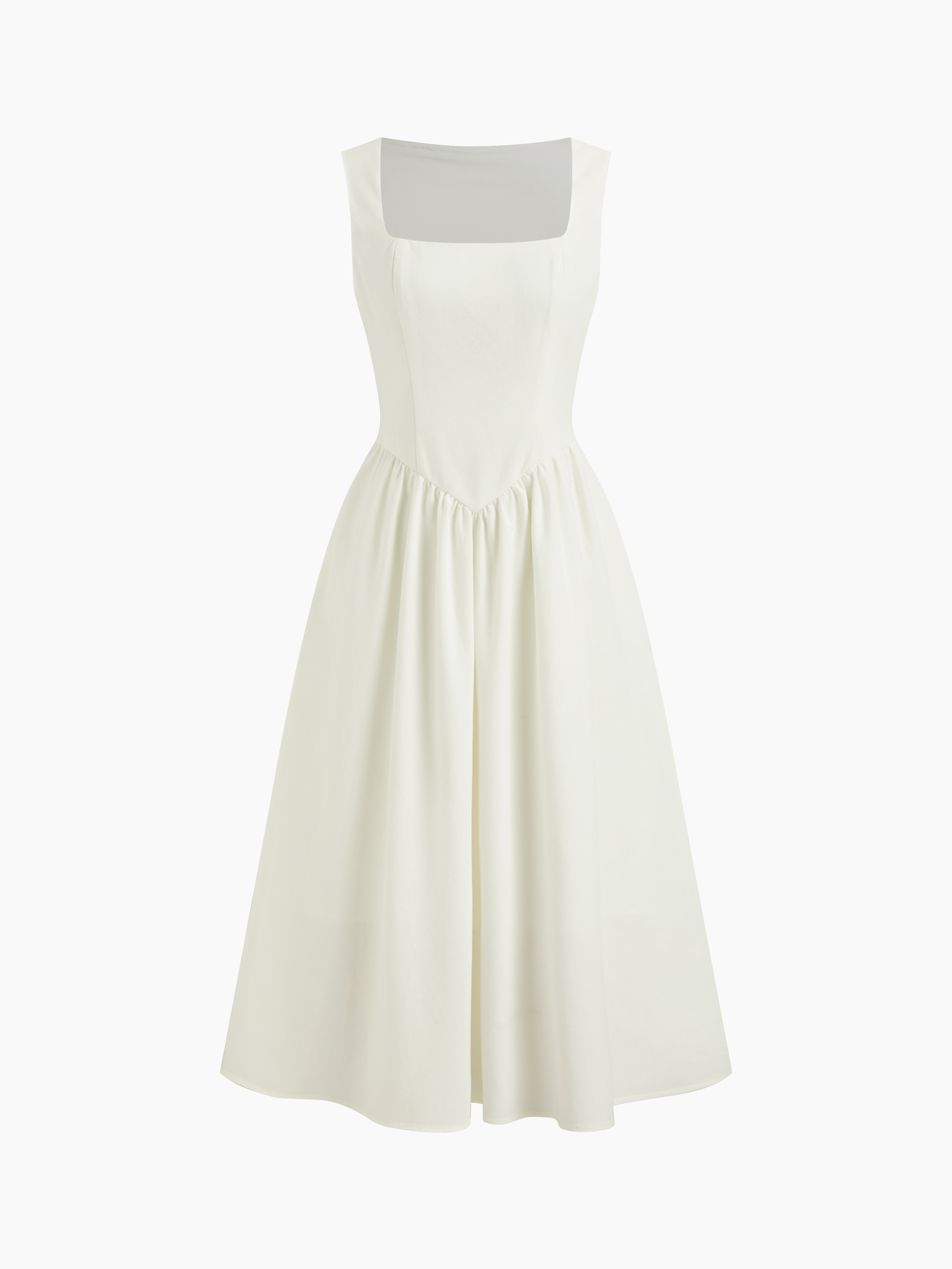 Woven Linen-blend Square Neck Ruffle Midi Dress For Vacation