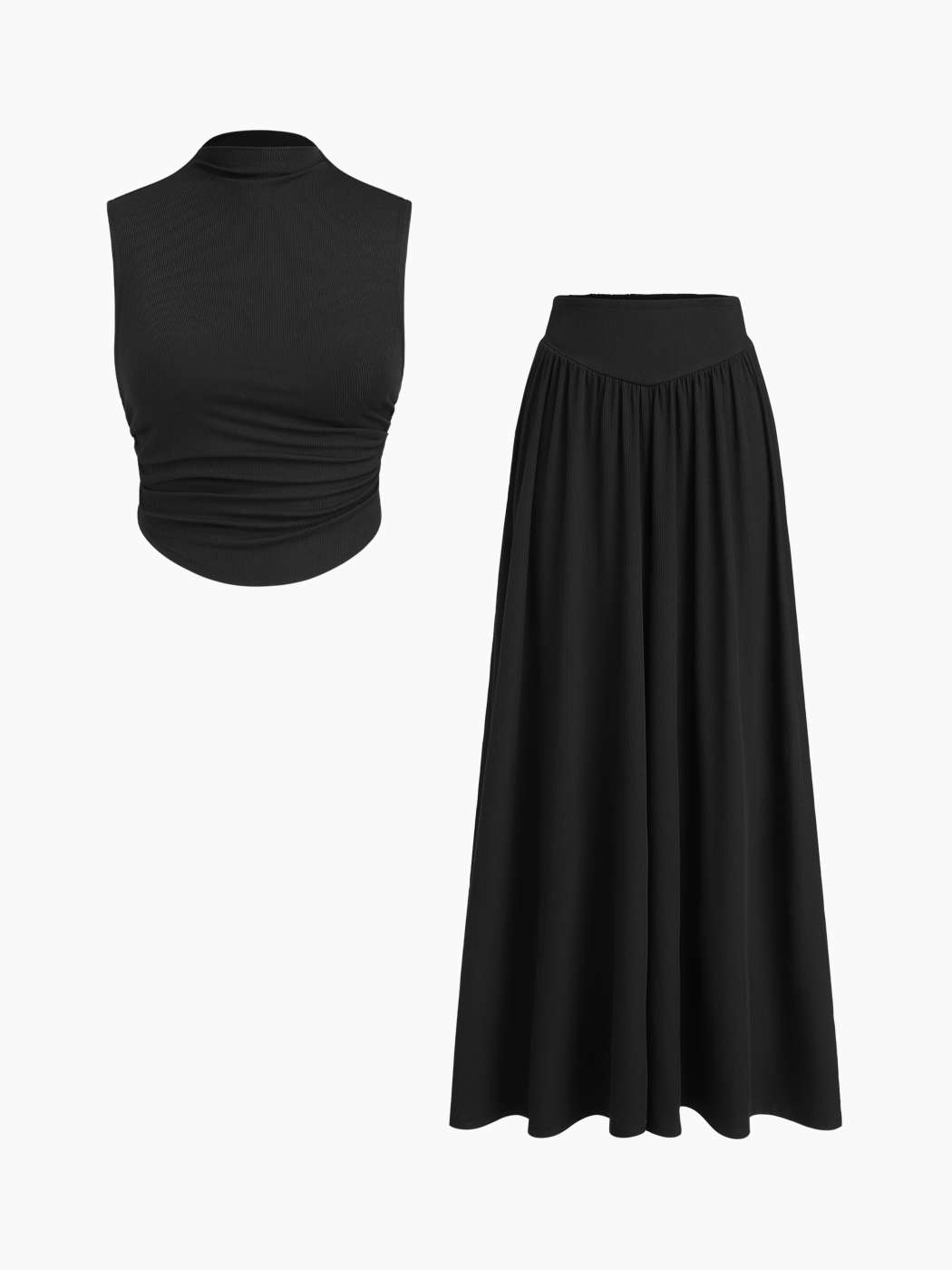 Tejido de punto Crop Top con Cuello Mandarín y Pantalones Anchos