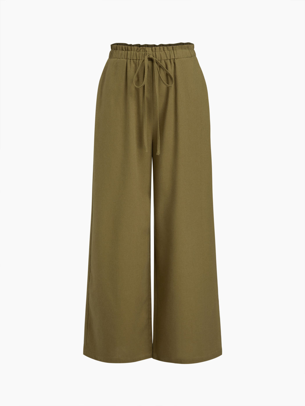 Linen-blend Mid Rise Elastic Waist Wide Leg Trousers