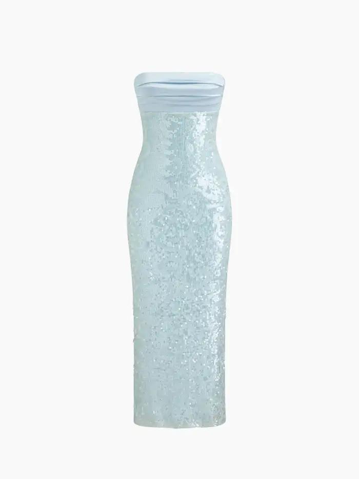 Sequin Halter Cowl Neck Backless Knotted Maxi Dress