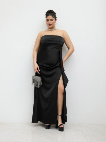 Ruched Split Ruffle Hem Bandeau Maxi Dress Curve & Plus