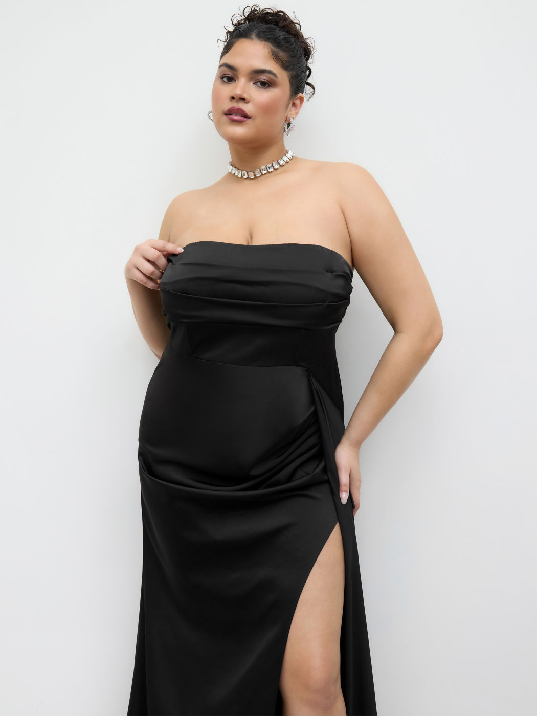 Ruched Split Ruffle Hem Bandeau Maxi Dress Curve & Plus