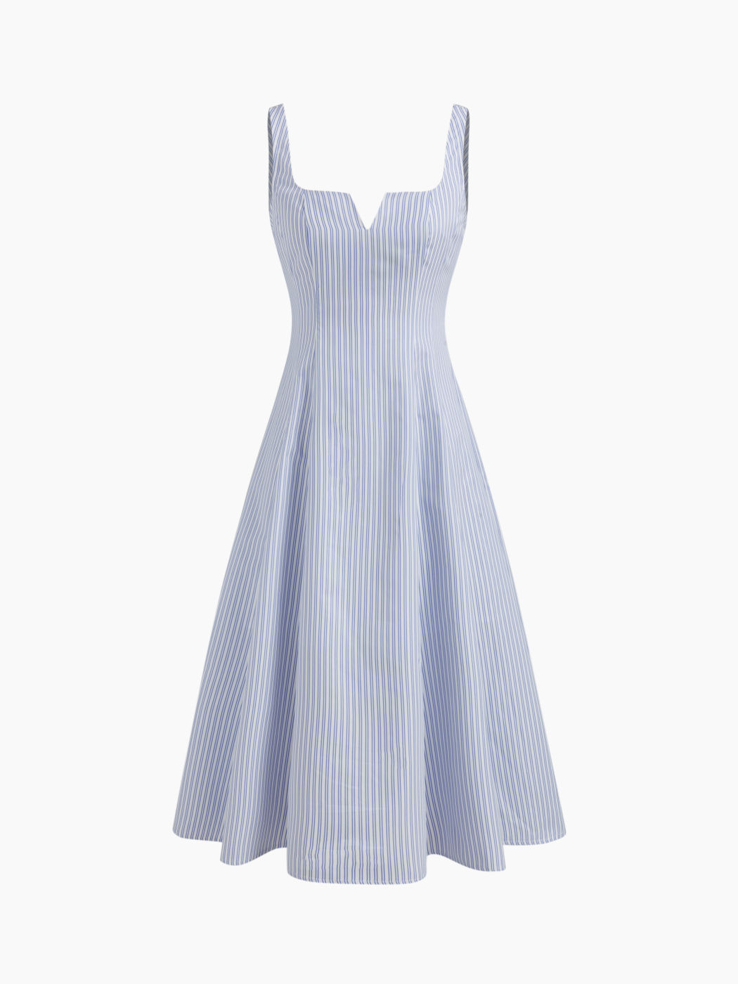 Square Neck Stripe Ruffle Hem Midi Dress
