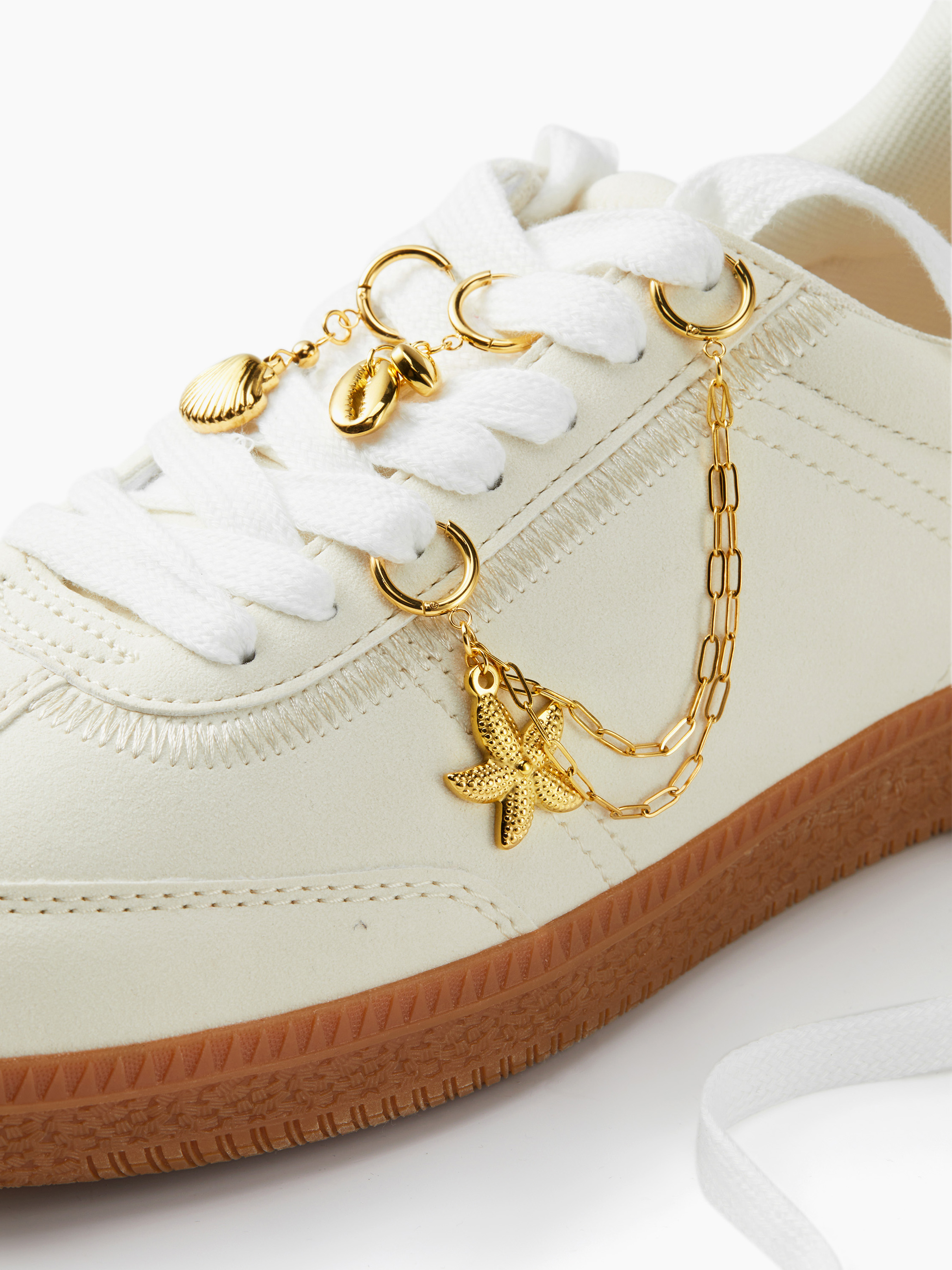 3PCS STARFISH & SHELL & HEART 18K GOLD PLATED STAINLESS STEEL SHOE CHARM SET