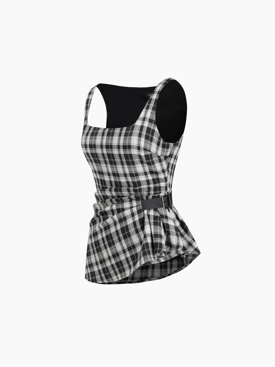 U-Halsausschnitt kariertes geriffeltes gurtetes Tank-Top