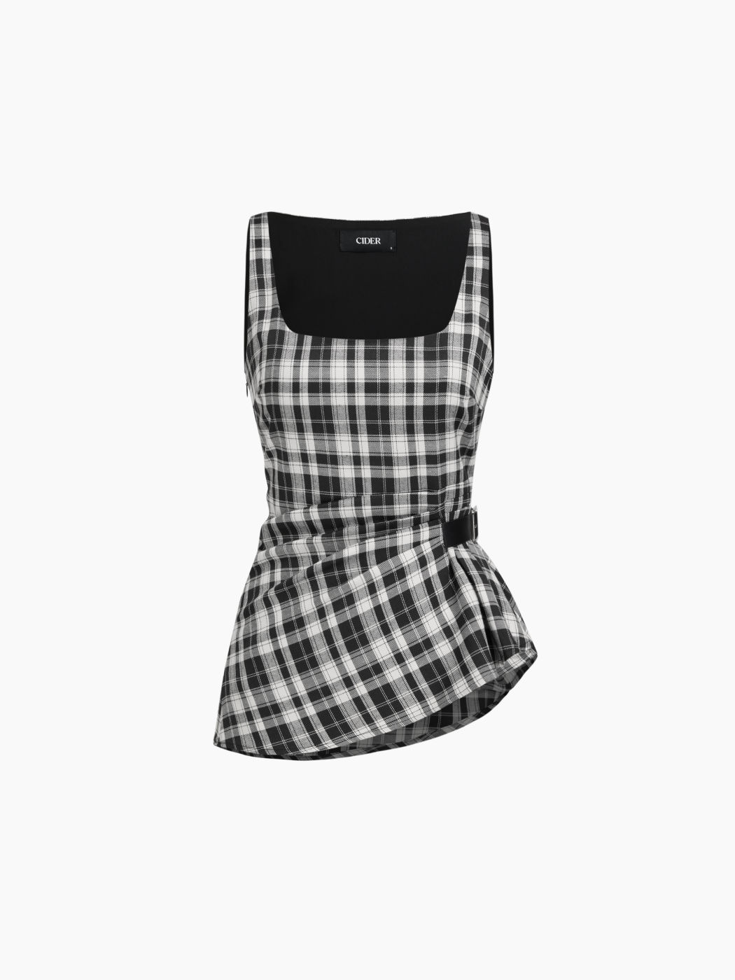 U-Halsausschnitt kariertes geriffeltes gurtetes Tank-Top