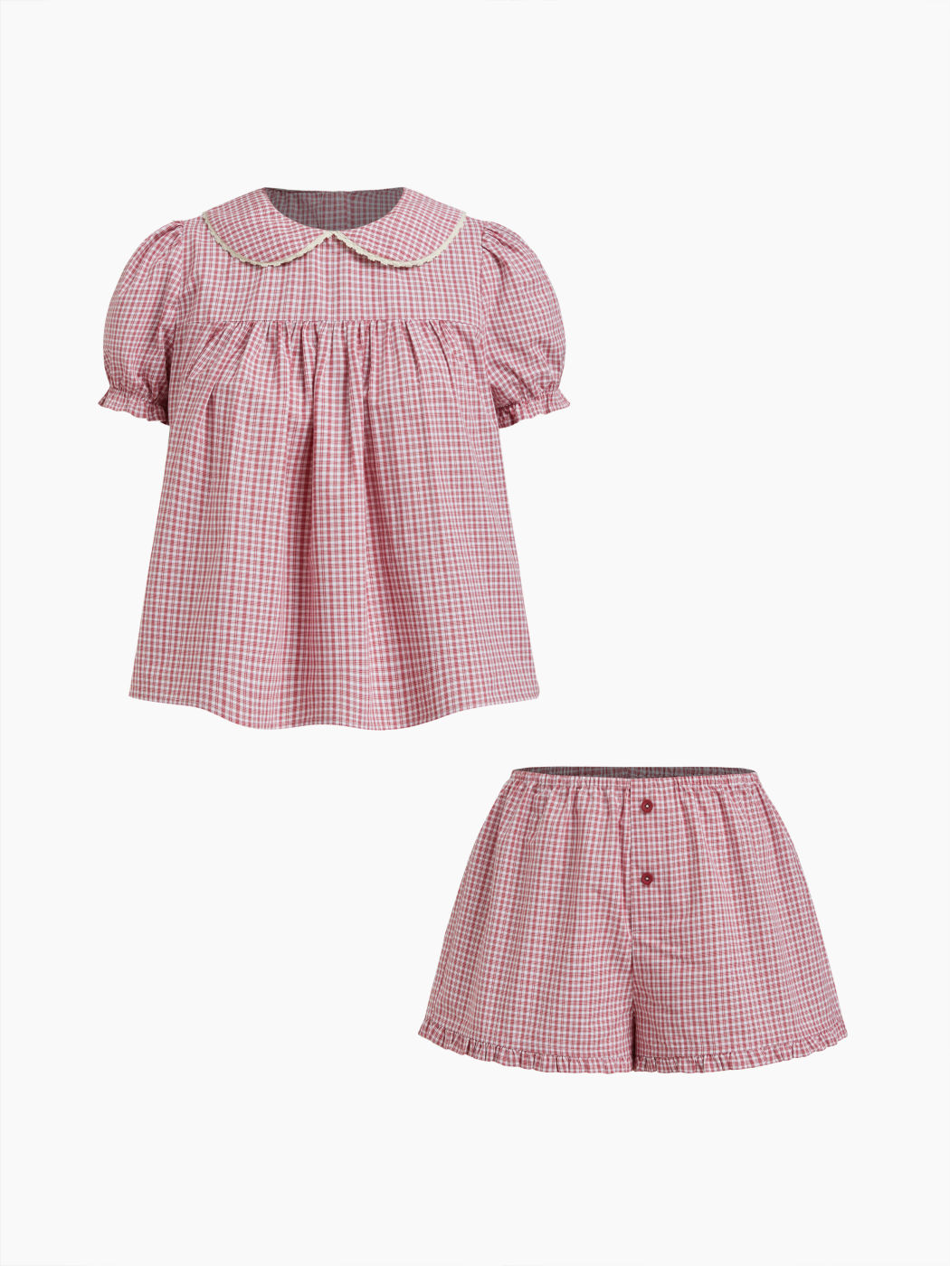 100% Cotton Gingham Lettuce Trim Top & Low Rise Shorts